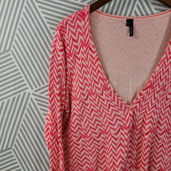 Maurices Cardigan Sweater size XL Sweatshirt 3/4 sleeve zigzag pink lightweight - Picture 2 of 5